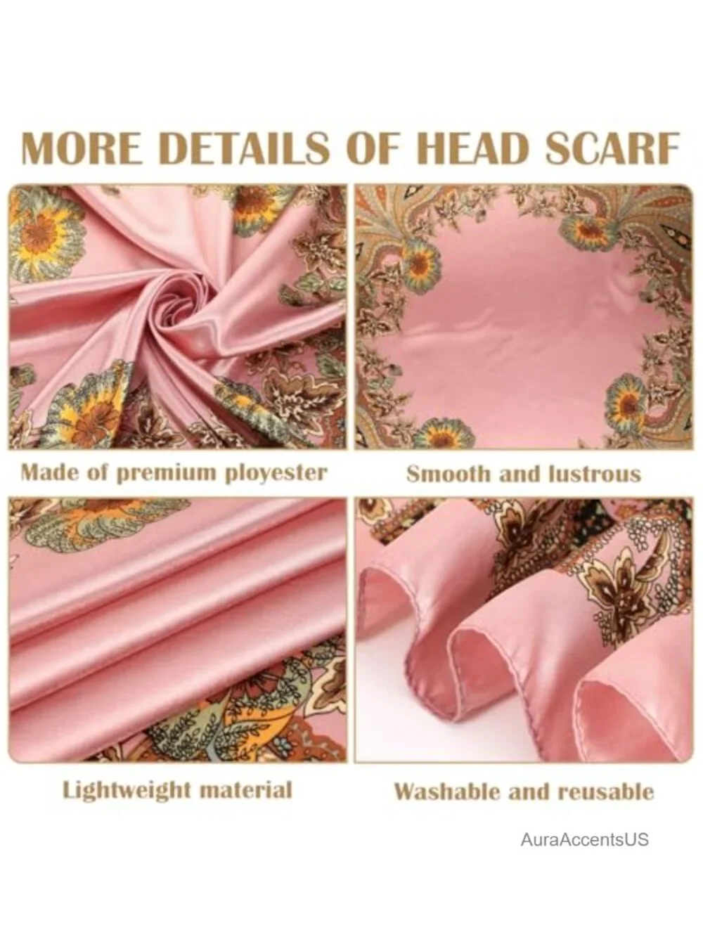 Women Large Satin Scarf Square Wraps Silk Feel Bandana for Hair Head Neck